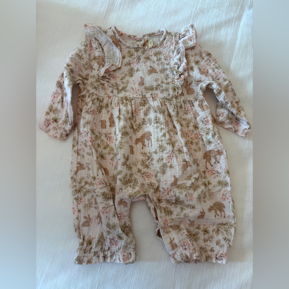 Neutral Floral Long-Sleeve Baby One-Piece Bodysuit - Cream/Pink